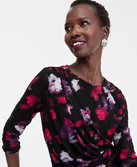 I.n.c. International Concepts Women's Printed Long-Sleeve Draped Mesh Top