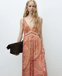Mango Women's Paisley-Print Lace Trim Dress