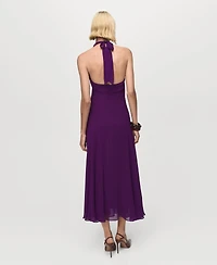 Mango Women's Halter Neck Pleated Dress
