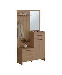 Depot E-Shop Olpe Hall Tree, 2 Doors, 1 Drawer, 1 Shelf, 1 Mirror, Natural Oak