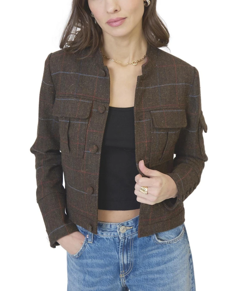 Central Park West Women's Eden Plaid Military Jacket