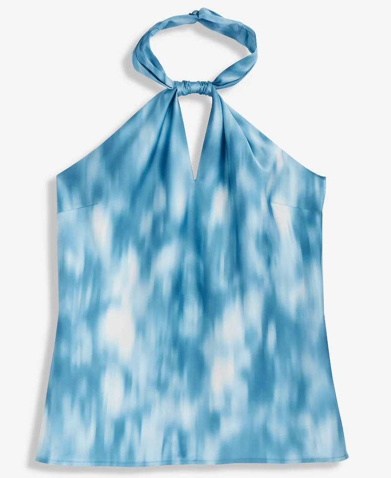 I.n.c. International Concepts Women's Printed Satin Knotted Halter Top, Macy's Exclusive