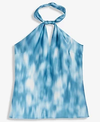 I.n.c. International Concepts Women's Printed Satin Knotted Halter Top, Macy's Exclusive