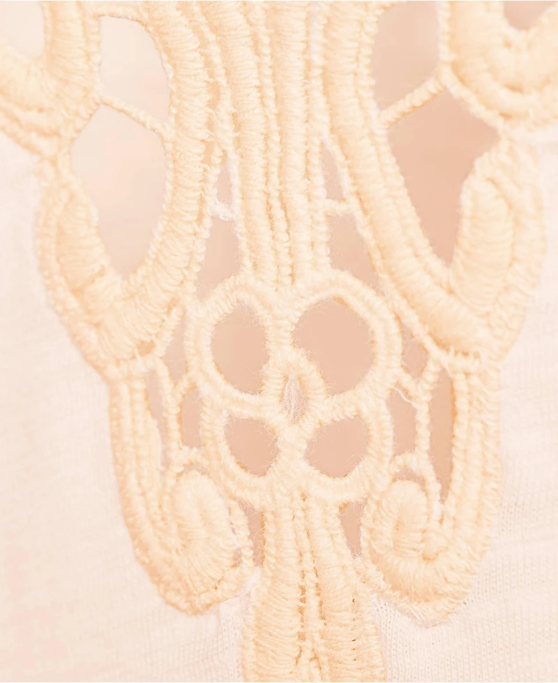 Lands' End Plus Elbow Sleeve Slub Lace Trim T-Shirt