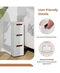 3-Drawer Rolling Organizer Unit Narrow Storage Cabinet with Built-In Wheels for Small Space