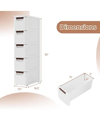 Volenca 5-Drawer Rolling Organizer Unit Narrow Storage Cabinet with Built-In Wheels for Small Space