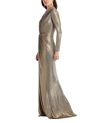 Tadashi Shoji Women's Ferrum Metallic Twist Drape Gown