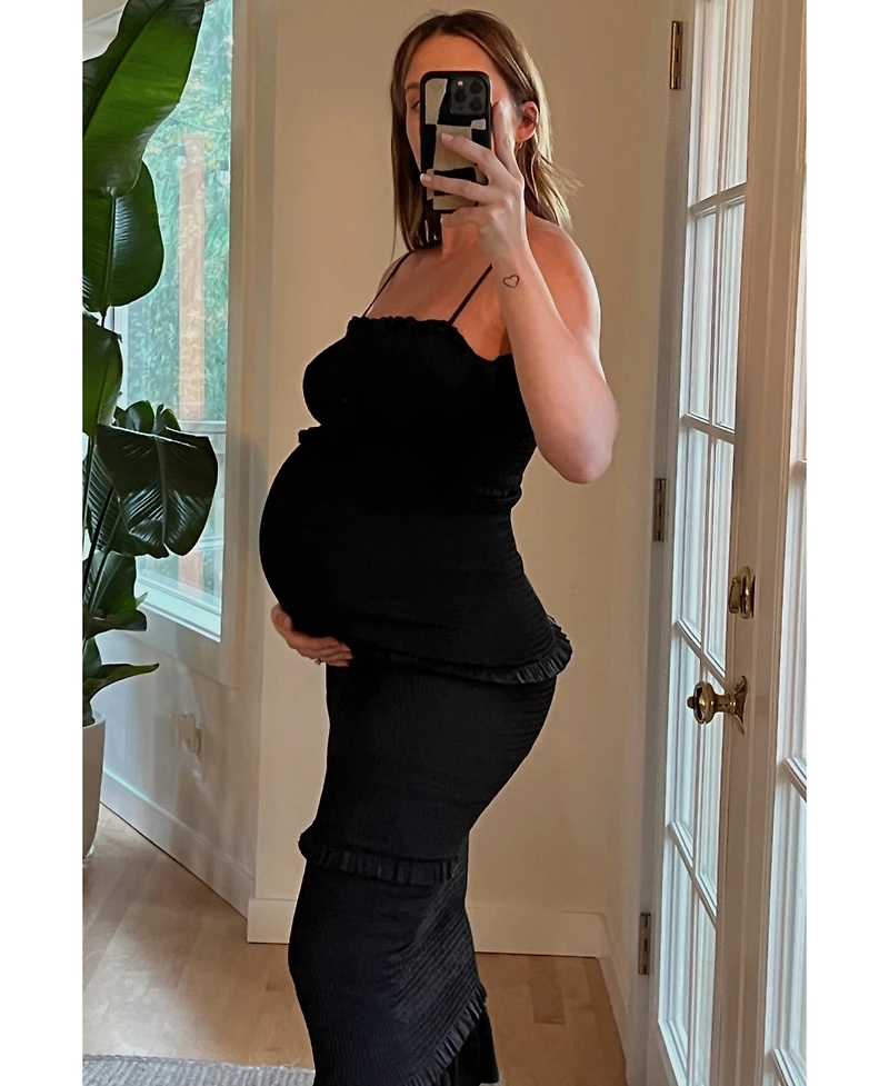 Pinkblush Maternity Olive Satin Smocked Fitted Midi Dress