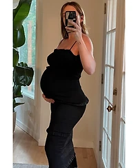 Pinkblush Maternity Olive Satin Smocked Fitted Midi Dress