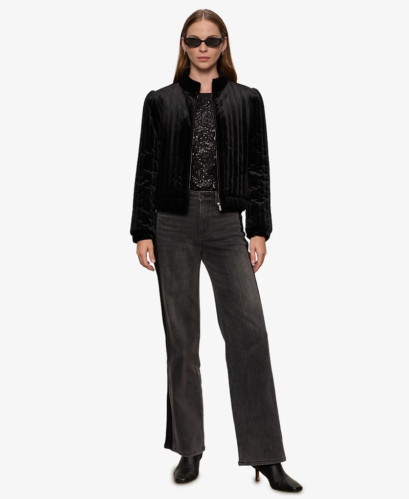 Sanctuary Women's Long Sleeve Quilted Velvet Jacket
