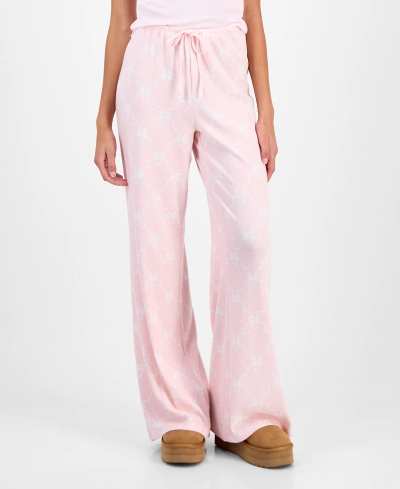 Just Polly Juniors' Pointelle Drawstring Wide-Leg Lounge Pants