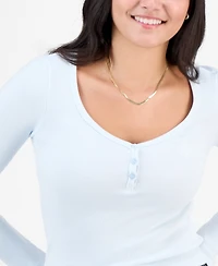 Madden Girl Juniors' Hacci Embroidered Long-Sleeve Henley