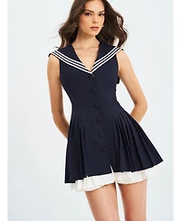 Miss Circle Women's Calliope Navy Sailor Pleated Mini Dress
