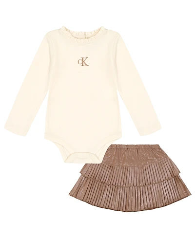 Calvin Klein Baby Girls 2-Piece Ruffle Collar Bodysuit and Skirt Set