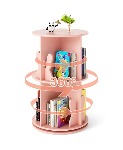 Costway Kids Rotating Bookshelf 2 Tier Freestanding 360° Revolving Display Storage Rack Pink