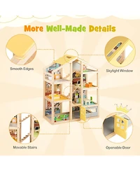 Kids Wooden Dollhouse with 7 Rooms 18 Pcs Furniture Accessories 2 Figures