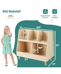 Costway 5-Cube Kids Bookshelf and Toy Organizer Wooden Storage Bookcase with Wood Legs