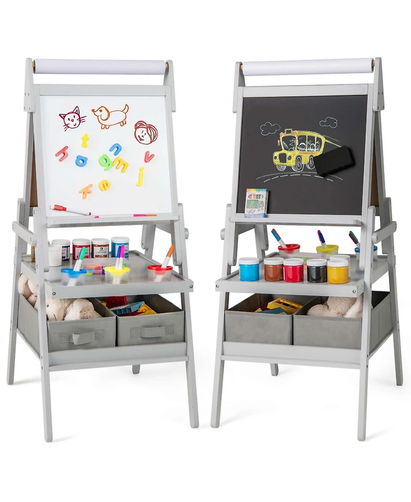 3-in-1 Art Easel for Kids with Magnetic Chalkboard & Whiteboard Paper Roll