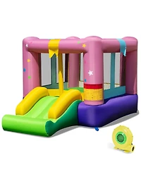 Gymax Inflatable Bounce House Bouncy Castle w/Slide & Basketball Rim 480W Blower