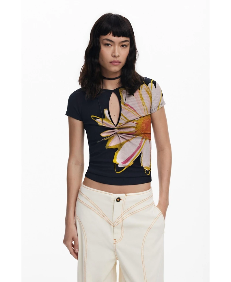 Desigual Women's Short-sleeve floral T-shirt with opening
