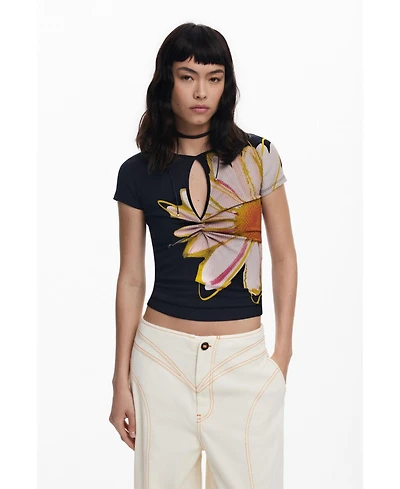 Desigual Women's Short-sleeve floral T-shirt with opening
