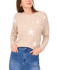 Vince Camuto Women's Cozy Crewneck Star-Print Dropped-Shoulder Sweater