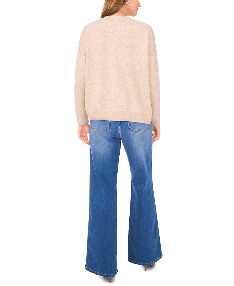 Vince Camuto Women's Cozy Crewneck Star-Print Dropped-Shoulder Sweater
