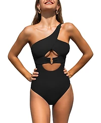 Cupshe Women's Alluring One-Shoulder One-Piece Swimsuit with Cutouts
