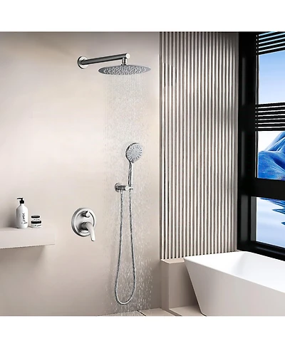 Rainsken 10 Inches Wall Mounted Shower with High Pressure Rain Shower Head and 5-Function Handheld Shower Head