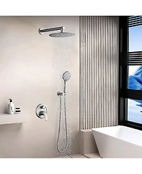 Rainsken 10 Inches Wall Mounted Shower with High Pressure Rain Shower Head and 5-Function Handheld Shower Head