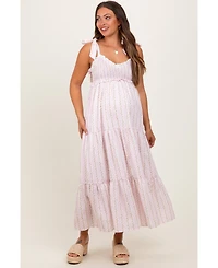 Pinkblush Maternity Floral Striped Smocked Shoulder Tie Maxi Dress