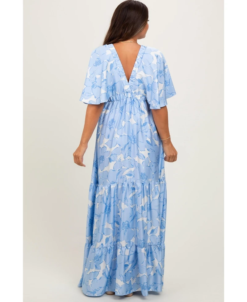 Pinkblush Maternity Floral Short Sleeve Deep V-Neck Tiered Maxi Dress