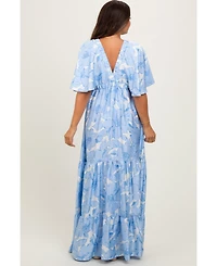 Pinkblush Maternity Floral Short Sleeve Deep V-Neck Tiered Maxi Dress
