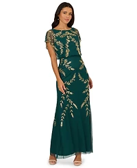 Papell Studio Women's Beaded Flutter-Sleeve Blouson Gown