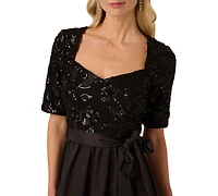Adrianna Papell Women's Sequin Combo Taffeta Short Sleeve Gown