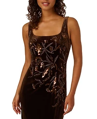 Adrianna Papell Women's Velvet Beaded Long Dress