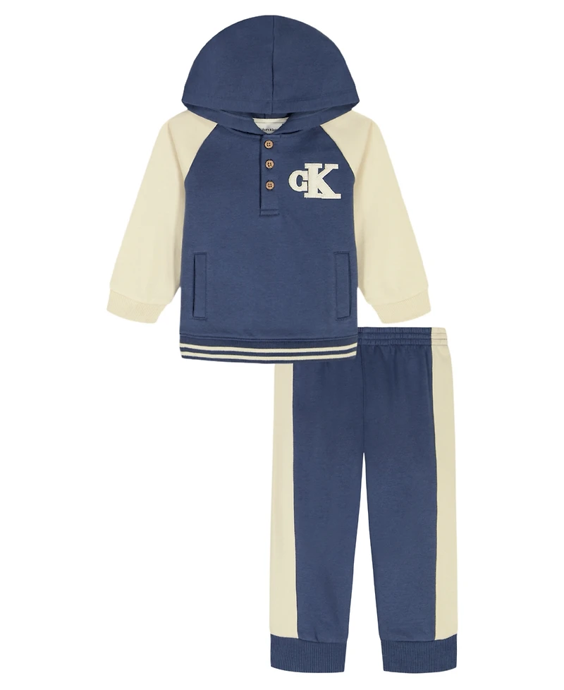 Calvin Klein Baby Boys 2-Piece Color Block Logo Fleece Hoodie and Joggers Set