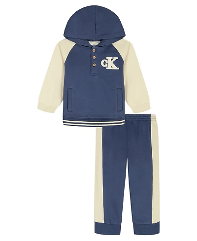 Calvin Klein Baby Boys 2-Piece Color Block Logo Fleece Hoodie and Joggers Set