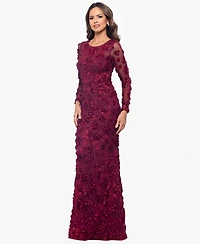Xscape Petite Raised Flower Crewneck Long Gown Dress