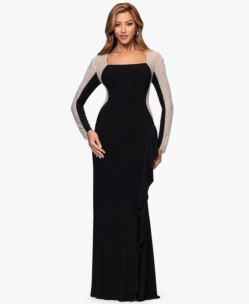 Xscape Petite Long Beaded Sleeve Dress