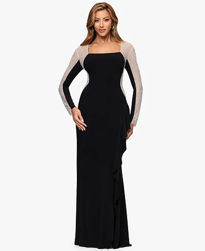Xscape Petite Long Beaded Sleeve Dress