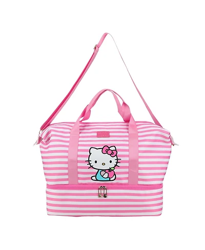 Hello Kitty Character 17" Pink & White Striped Duffle Bag
