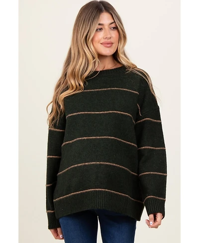 Pinkblush Olive Striped Drop Shoulder Maternity Sweater
