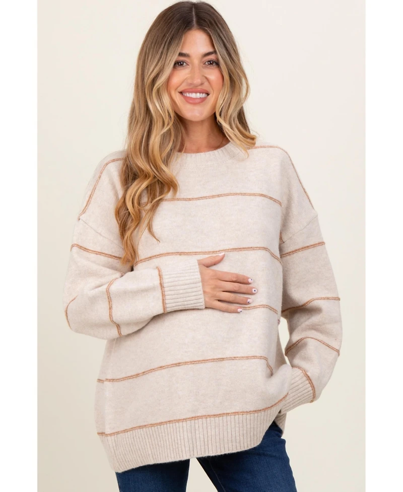 Pinkblush Olive Striped Drop Shoulder Maternity Sweater
