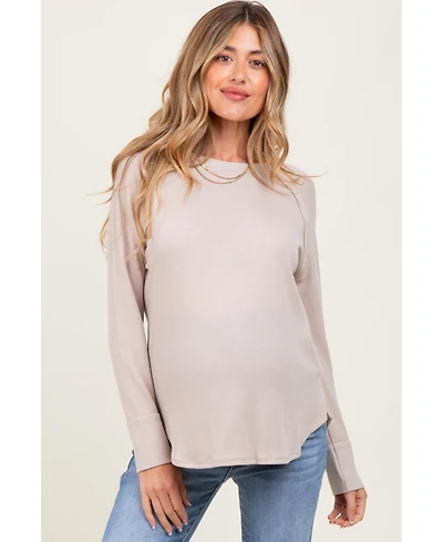 Pinkblush Maternity Beige Baby Waffle Knit Long Sleeve Top