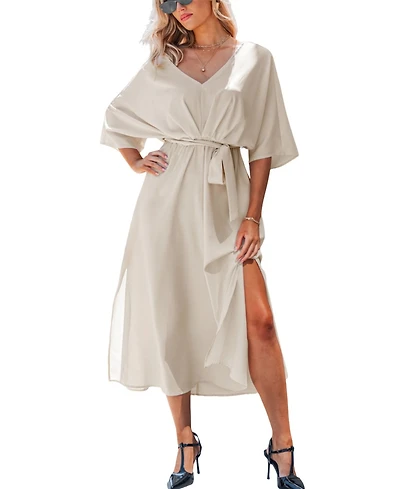 Cupshe Women's V-Neck Belted Midi Beach Dress