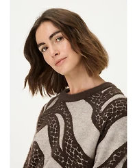Olsen Abstract Modern Animal Feather Knit Pull-Over