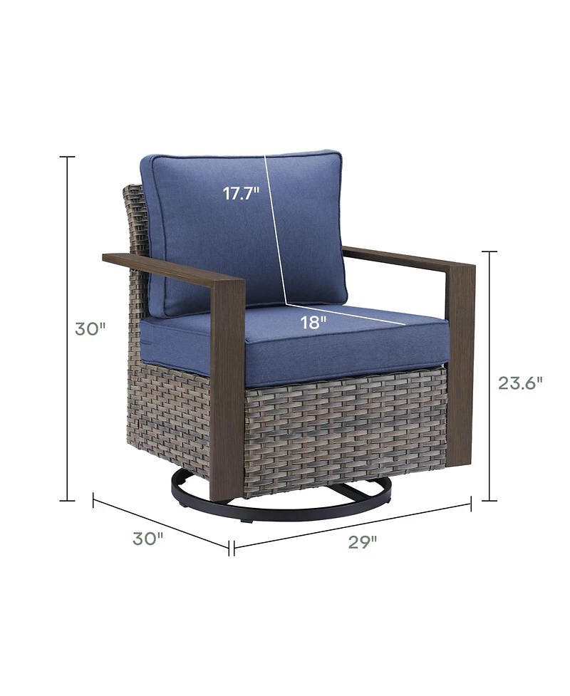 Gymojoy CubeEdge Brown Wicker Patio Swivel Chair Set Outdoor Rocking with CushionGuard Blue Cushions (2-Pack）