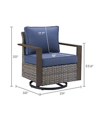 Gymojoy CubeEdge Brown Wicker Patio Swivel Chair Set Outdoor Rocking with CushionGuard Blue Cushions (2-Pack）