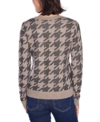 Belldini Women's Stylized-Houndstooth V-Neck Sweater